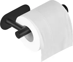 Toilet Paper Holder - Self Adhesive Toilet Paper Holder Wall Mount for Bathroom, SUS 304 Stainless Steel Command Strip Toilet Paper Roll Holder Stick On Wall, No Drilling - Matte Black