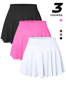 Women's High Waist 2-In-1 Sporty Skirt, Breathable Comfort Tennis Golf Dress, All-Season Sports Clothing, Gym Wear