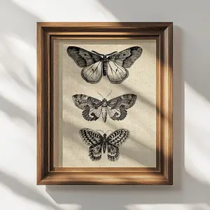 Botanical Insect Wall Art, Dark Academia Butterfly & Moth Print, Vintage Antique Entomology Poster, Vintage Aesthetic Artwork, 5 Size, 8x12 to 27x40 inch, Room Decor, Unframed