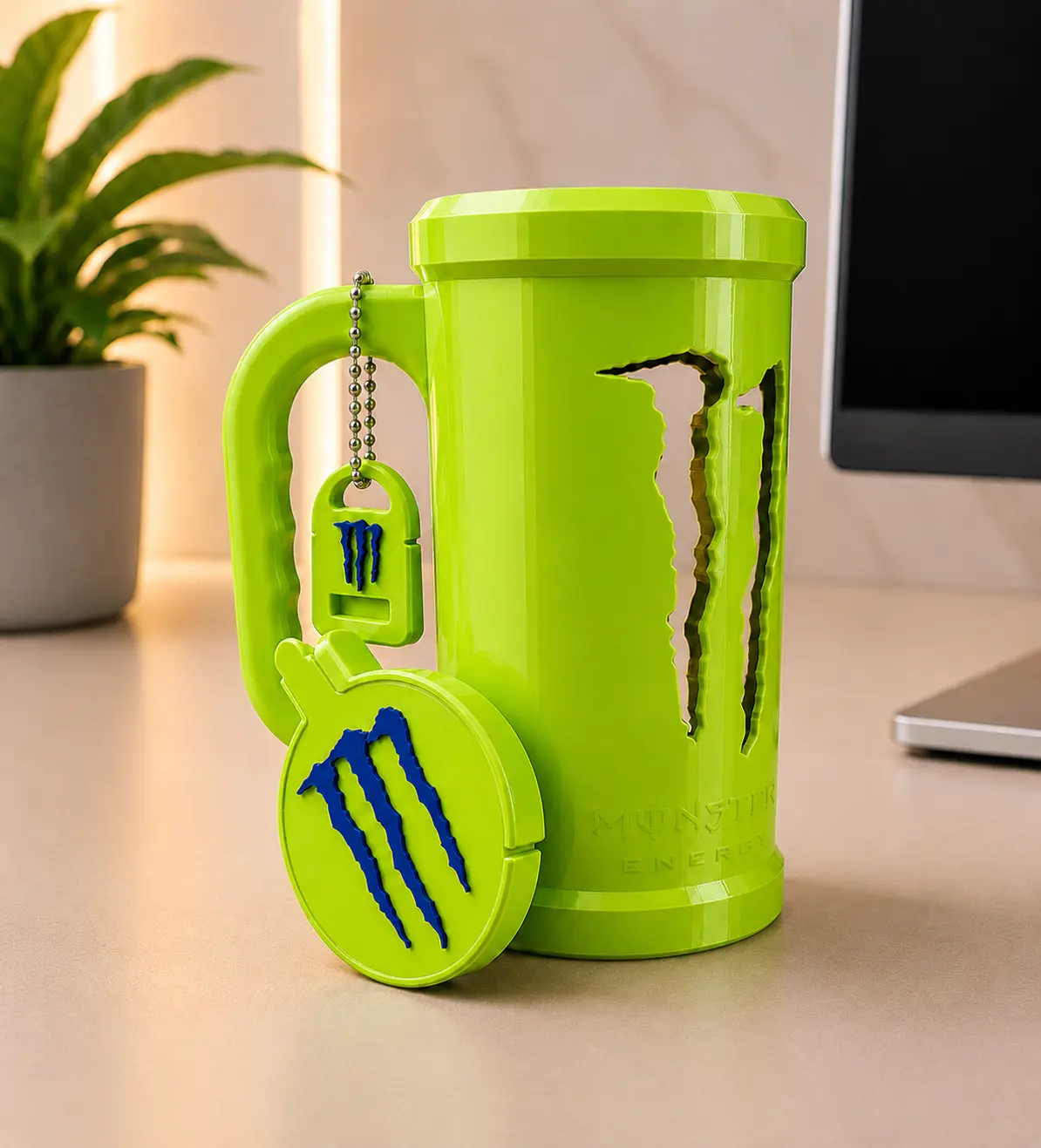 3D Printed Reusable Beverage Can Holder Set - Lightweight Ergonomic Kitchen Gadget Combo with Lid, Mini Keychain Bottle Opener for Gaming Setup, Garage, Workshop