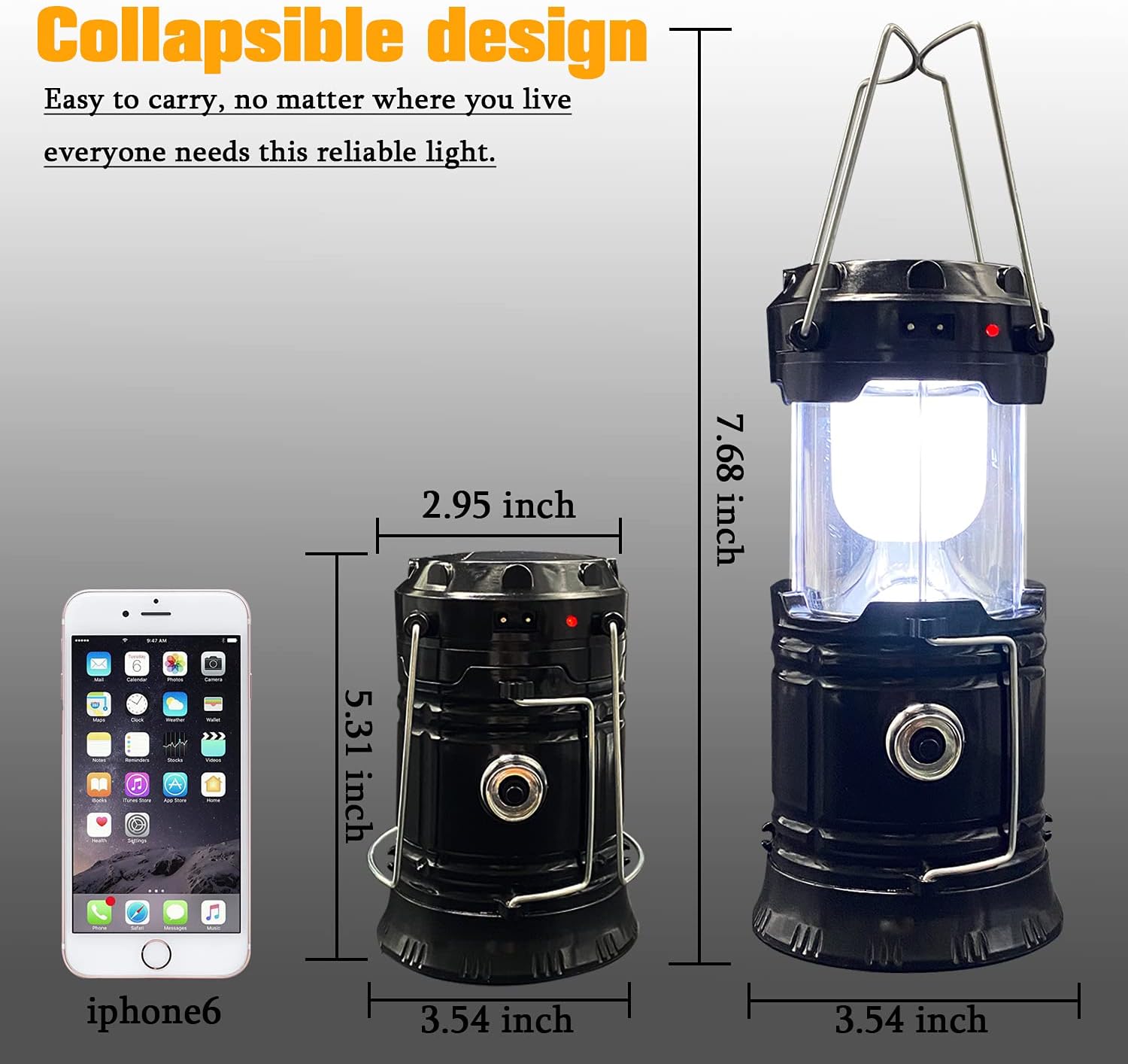 Solar Camping Lantern 4-Pack - Rechargeable 100 Lumen Max LED Emergency Lights, Magnetic Base, Foldable Hanging Hook, Collapsible Compact ABS Plastic Lamp with Power Bank for Camping, Power Outages - Gift Set, Collapsible Form