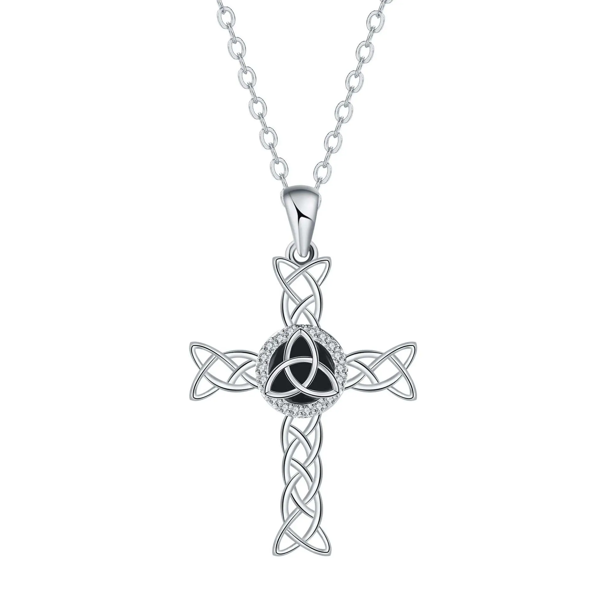 Zircon Stones Necklace with Celtic Cross Pendant, Casual Wear Jewelry with Multiple Uses, Without Cert, Niche Personality Couple Gift