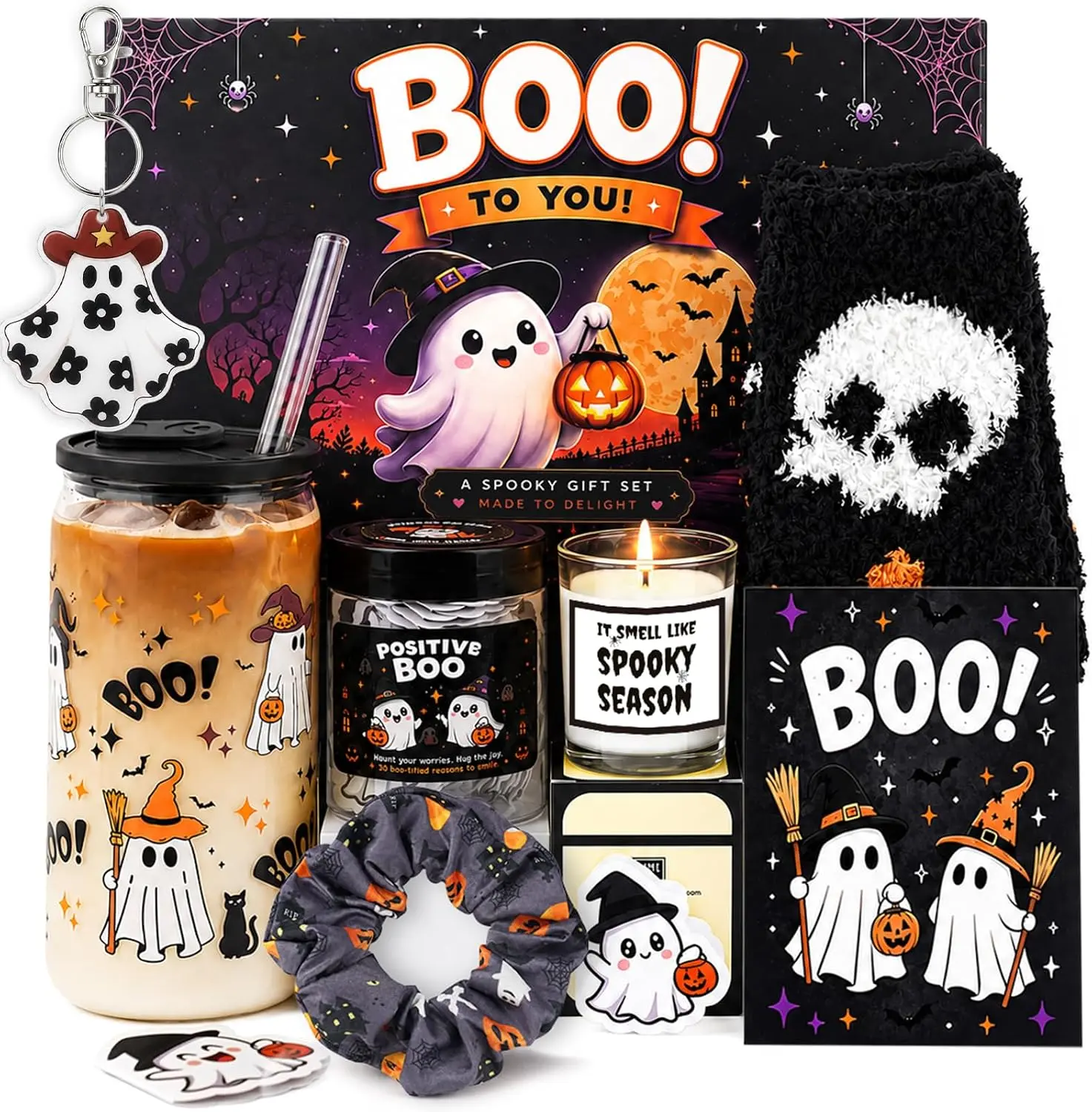 Boo Basket Stuffers for Women 12 Pcs Halloween Spooky Gifts, Black | Halloween Gifts, Halloween Baskets, Spooky Gifts Ghost Gift, Boo Gift Basket for Adult Girl Sister Girlfriend Wife
