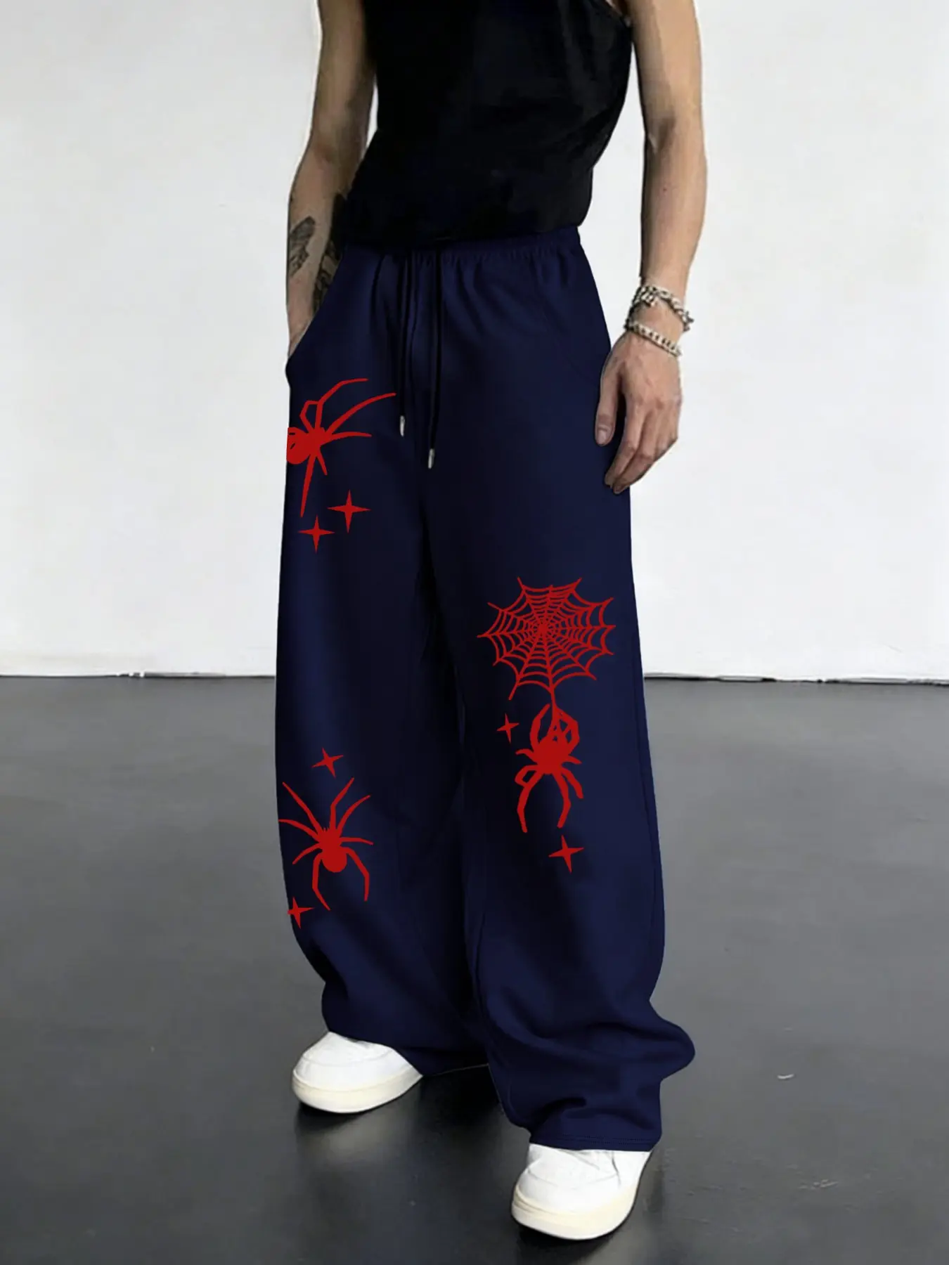 Men's Spider Pattern Printed Drawstring Waist Athletic Pants, Casual Fitted Cut Joggers for Comfort in Fall & Winter, Stylish Running Sweatpants, Jogging Pants