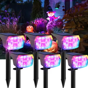 【Christmas Gift】Solar Spot Lights Outdoor 9 Lighting Modes RGB 63 LED Waterproof IP65 for Holiday Decorations High Brightness Polycrystalline Silicon Panels Easy Installation