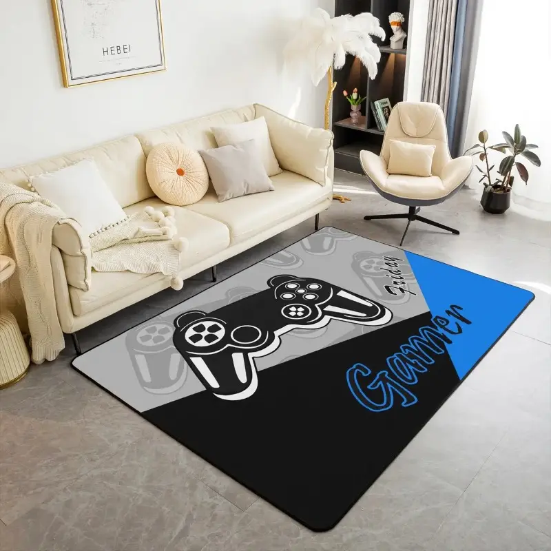 Gamer Controller Flannel Area Rug - Modern Black Grey Blue Gamepad Print Soft Mat for Gaming Room & Living Room, Home Decorative Rug, Non-Slip Gamer Decor Rug, Gaming Rugs #GamerRug #ControllerMat #GamingRoomDecor #GamepadCarpet #NonSlipFlannelRug