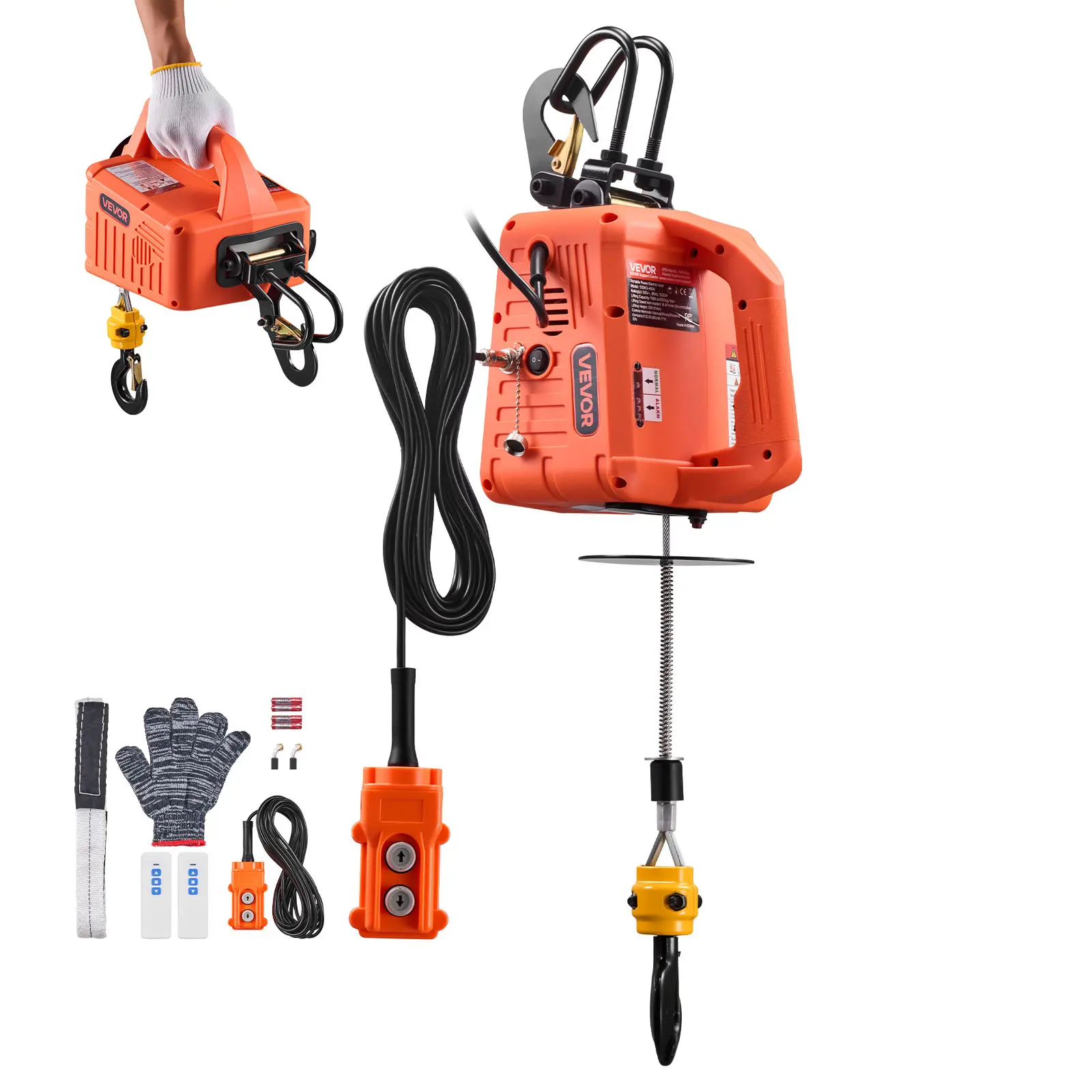 【summerfinds】VEVOR 3-in-1 Electric Hoist Winch, 1100 lbs Capacity, 1500W Durable Reliable Motor, 25 ft Lifting Height, 16.4 ft/min Speed, 3-in-1 Control (Manual,Wired,Wireless), Carbon Brushes, 360° Security-Latch Hooks for Warehouse, Garage, Galvaniz, Ga