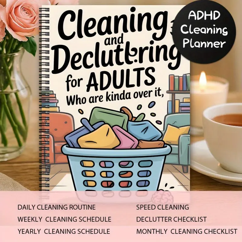 1 ADHD Cleaning Planner Spiral Notebook, Spiral Bound Planner, Adhd Cleaning And Decluttering, Household Cleaning Schedule and Checklist, Daily/Weekly/Monthly Home Management Notebook, Housekeeping Log for Homemakers, Home Organization System