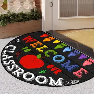 Colorful Chalk, Welcome To Our Classroom. Half Circle Pattern Practical Welcome Mat, Indoor Entrance Door Mat, Bedside Blanket, Small Floor Mat Suitable for Porch, Living Room, Bedroom, Balcony Decoration, Porch Elegant Foot Mat Available All Year Round