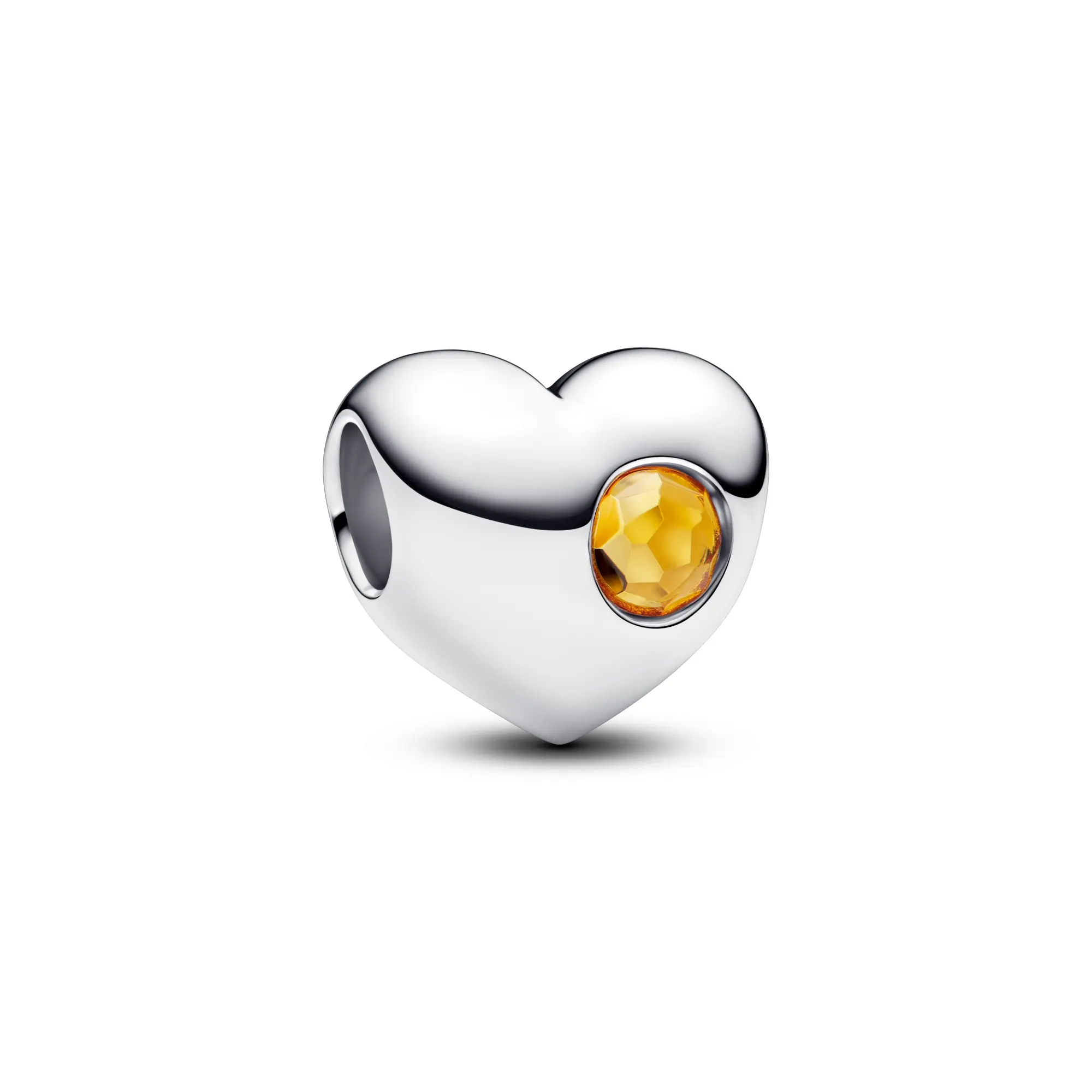 PANDORA Engravable Heart Charm in Sterling Silver with Flush-Set Honey Stone, Personalized Jewelry for Loved Ones, Man-Made Stone, Personal Gift, Charms & Pendants, Flush Set Gem