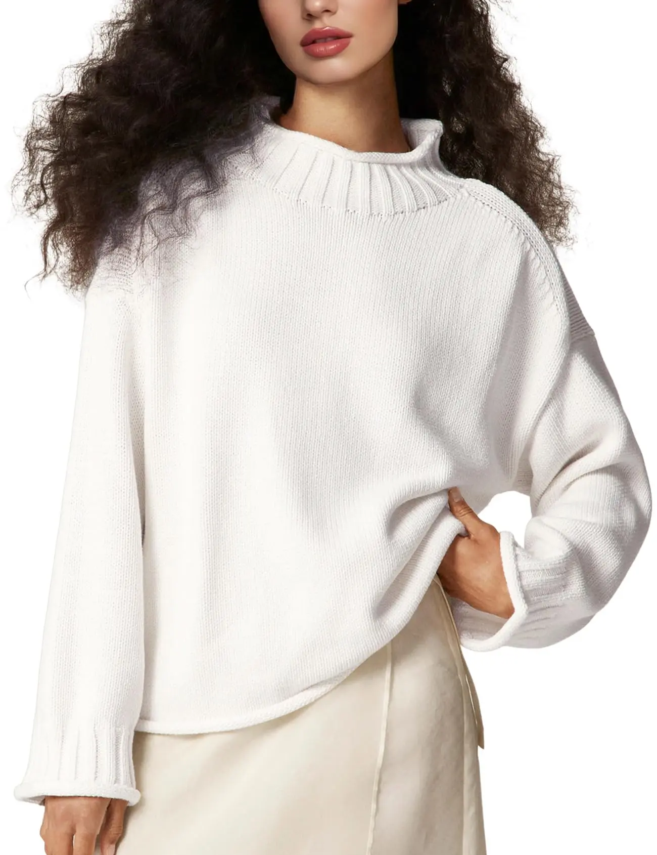 Arssm Womens Oversized Rollneck Sweater Casual Cable Knit Long Sleeve Chunky Pullover Sweater Fall Winter