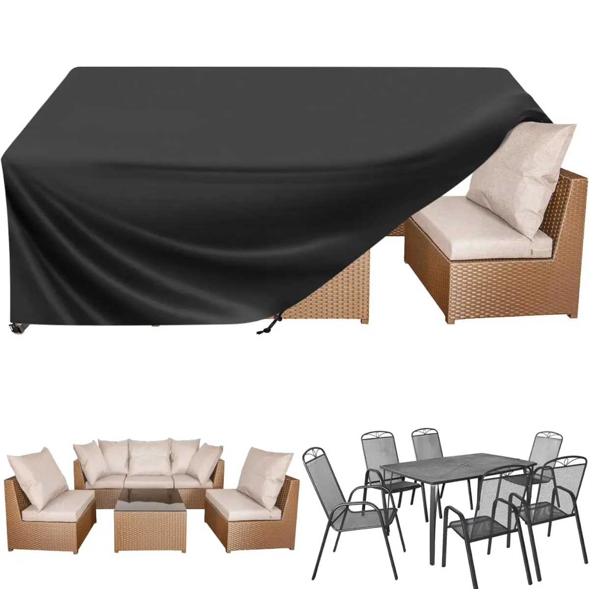 600D Tear-Resist Outdoor Garden Furniture Cover, Heavy-Duty with PU Coating, Double Seam, 4-Corner Buckles, UV Protection, Waterproof, Dustproof, Drawstring for Fine-Tune Fit, Fits Dining Table/Chair/Sofa (124x70x29 in), Indoor Room & Outdoor Balcony Use,