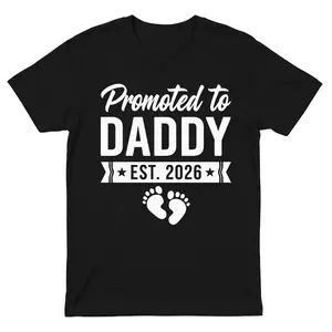 "Promoted to Daddy 2026" New Dad Footprint Graphic Tee Shirt Printed in USA