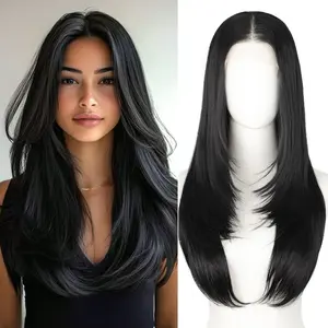 AISI HAIR Synthetic Lace Front Wig 26 Inch - 13x4 HD Lace Layered Wigs for Women, Wear and Go Glueless Pre Plucked Pre Cut Long Straight Syntheic Wig Pre-styling Hair for Daily Lace Frontal Natural Looking Wigs