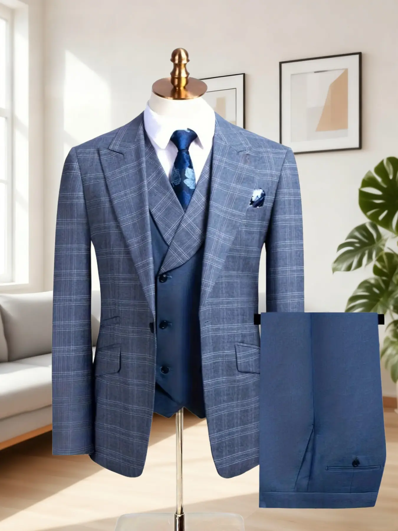 Men's 3pcs Plaid Suit - Tailored Menswear Slim Fit Tuxedo Set for Weddings & Formal Occasions, Suit, Blazer & Pants, Long Sleeve, Perfect for Office Meetings and Events, Formal Attire, Business Wear Suit
