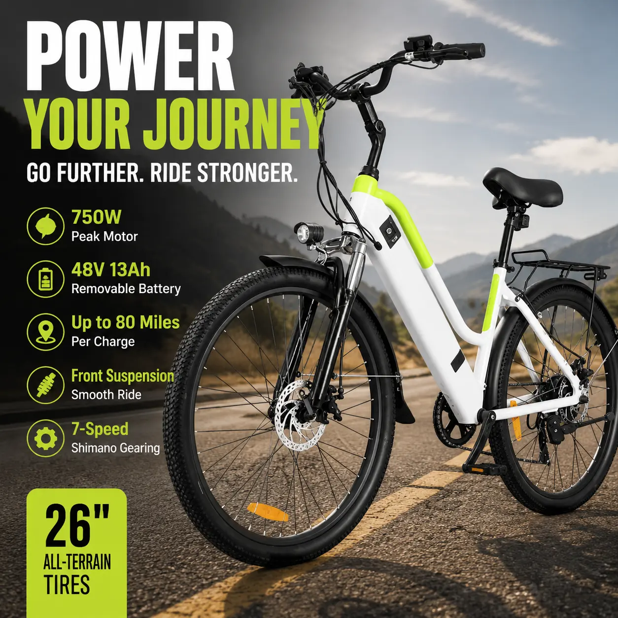 Electric Bike Pro, 350W Electric Bicyles For Adult, Portable Hidden Fast-Charge Battery Ebike, 26 Inch Commuter Ebike Electric Mountain Bike Low Step Ebike, 7 Speed 20MPH summerwins