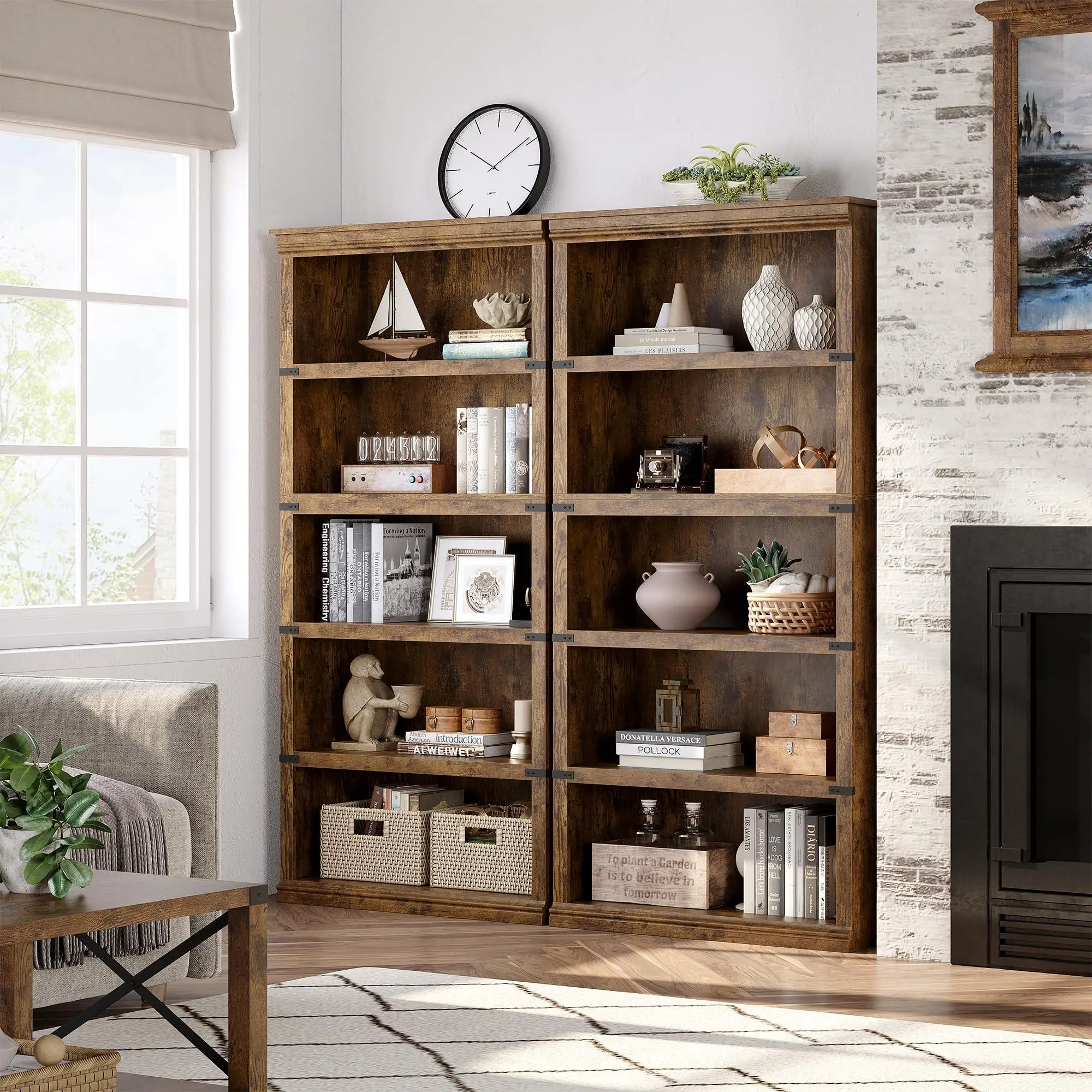 5 Tier Bookcase, Book Shelf with Storage Open Display Bookshelves,67.4" Tall Book Case Wooden for Home Office, Living Room, Bed Room (Brown, 67.4" H x 31.5" W x 12.8" D)