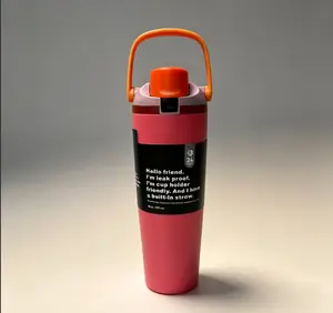 32oz Insulated Stainless Steel Tumbler, Spill Resistant Built-In Straw Cup With Secure Flip Lock & Carry Handle