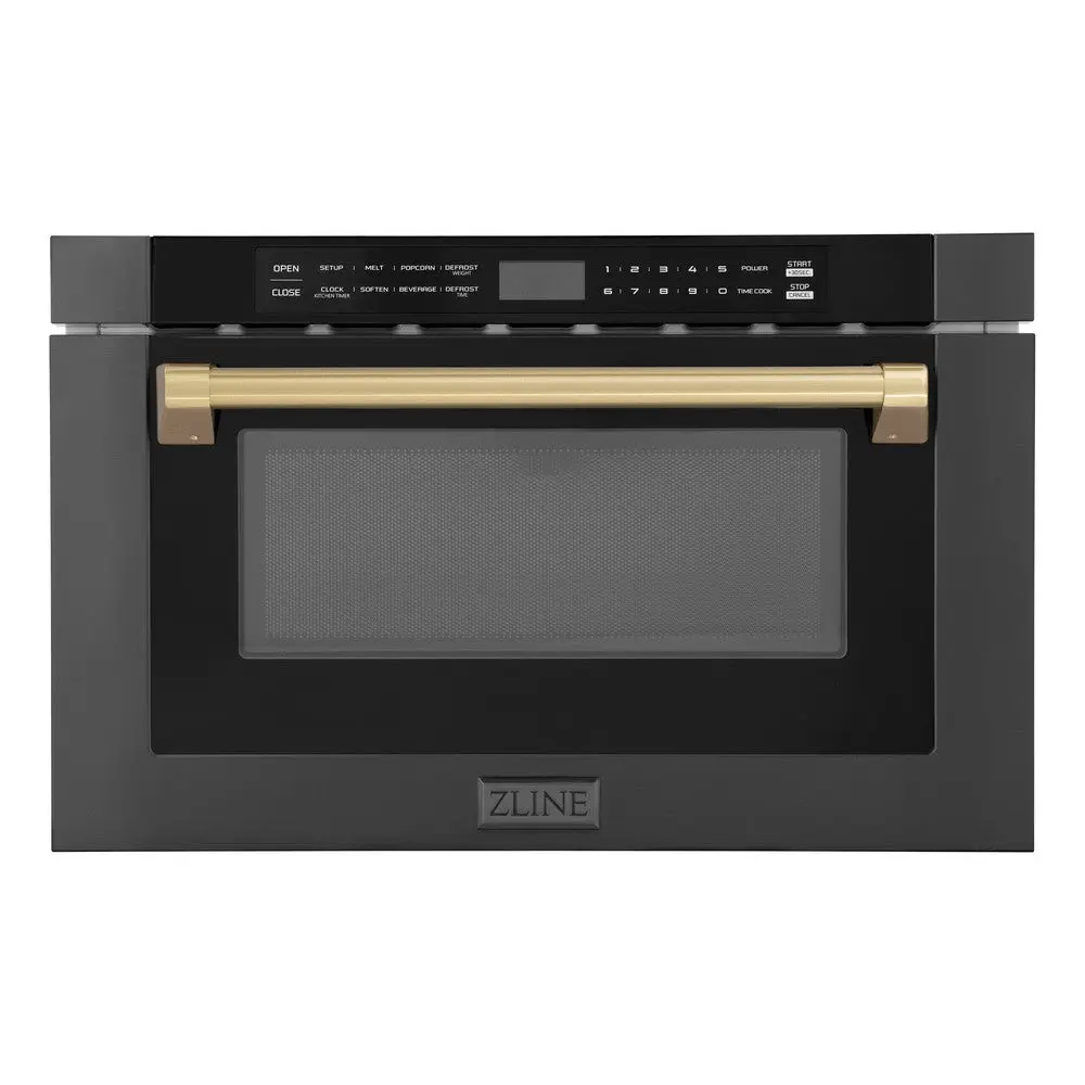 ZLINE Autograph Edition 24 in. 1.2 cu. ft. Built-in Microwave Drawer in Black Stainless Steel with Champagne Bronze Accents (MWDZ-1-BS-H-CB)