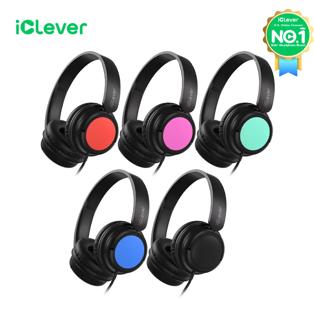 iClever 5-Pack Wired Headphones for School Students K-12&Teachers,Durable PP Material,Tangle Free,Headphones with Cord Multiple Folding Options Suitable for School//Home/ Travel i clever