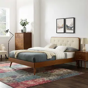 Modway Bridgette Twin Wood Platform Bed With Splayed Legs in Walnut Beige