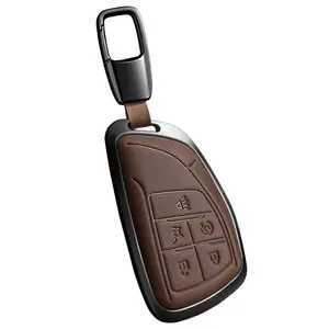 Key Fob Cover for Chevy GMC with Keychain, Silverado Sierra Tahoe Suburban Equinox Traverse Yukon Denali Terrain Buick Envision Premium leather Case (5 Buttons) Truck Accessories dodge charger accessories