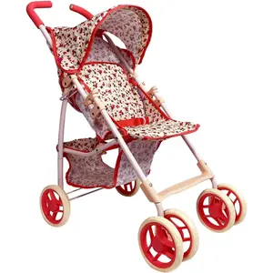 Baby Doll Stroller for Toddler Girls & Big Kids up to 8 Years Old | 28” Baby Stroller for Dolls, Toy Baby Stroller with Cute Coral Floral Print, Mesh Storage Basket, Canopy, Handle Grips, Rubber Tires