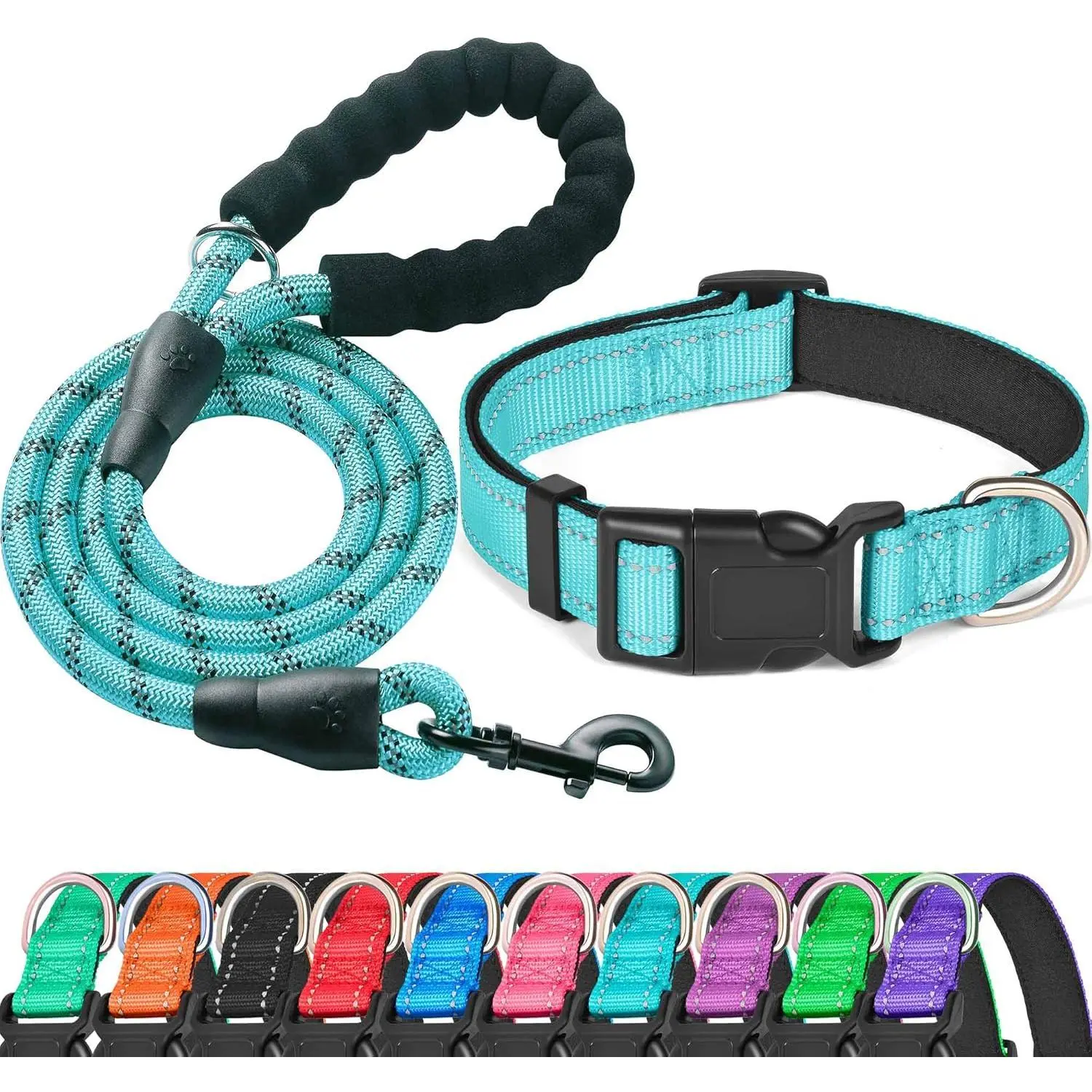 Reflective Dog Collar Padded with Soft Neoprene Breathable Adjustable Nylon Dog Collars for Small Medium Large Dogs (Medium (Pack of 1), Blue Collar+Leash) Reflective Dog Collar Padded with Soft Neoprene Breathable Adjustable Nylon Dog Collars for Small Medium Large Dogs (Medium (Pack of 1), Blue Collar+Leash)