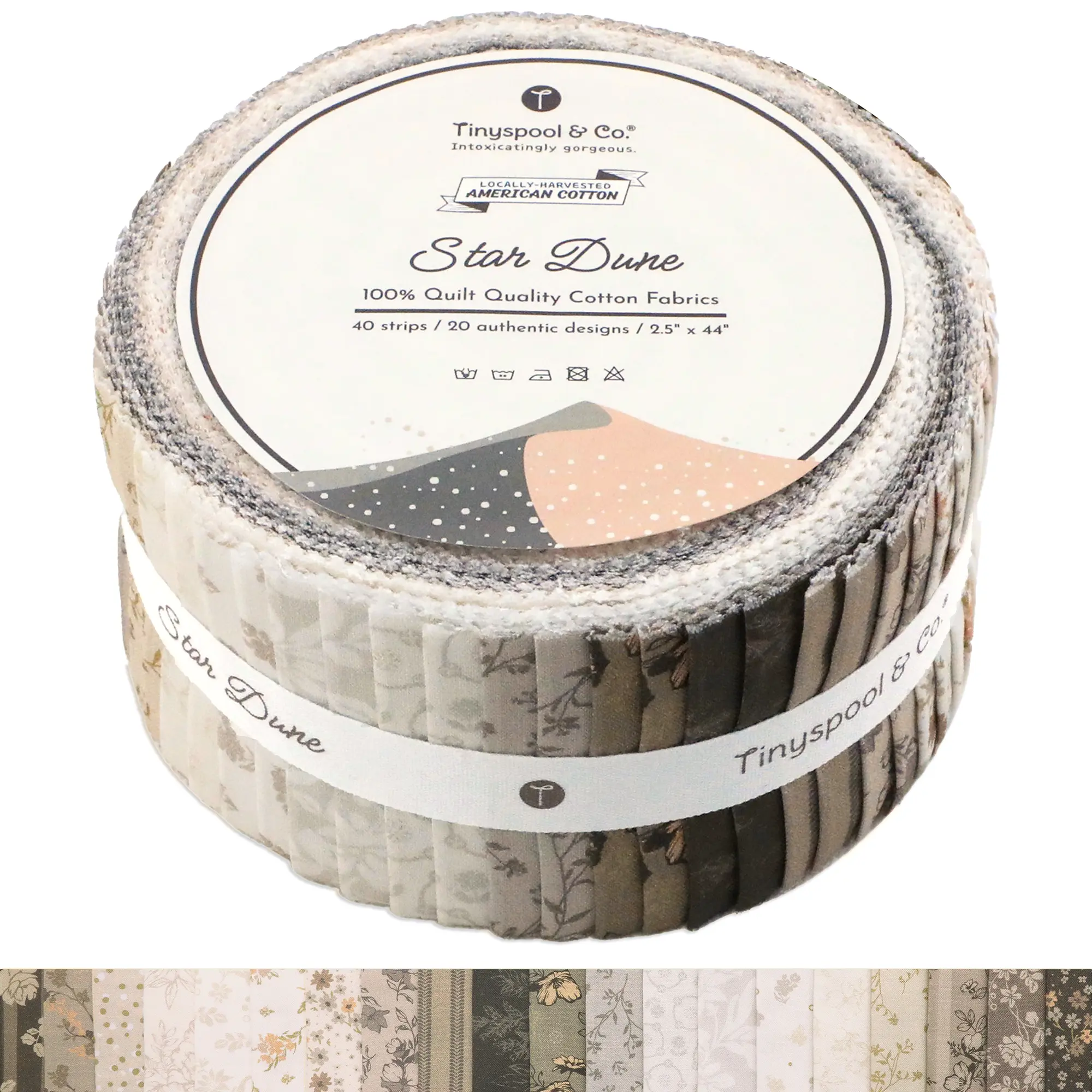 Tinyspool & Co. Star Dune Twirlie Roll Quilting Fabric Strips 40 Assorted Bundle Soft 100% American Cotton OEKO-TEX Certified for Quilting Crafting Sewing Home Decor Purse Making