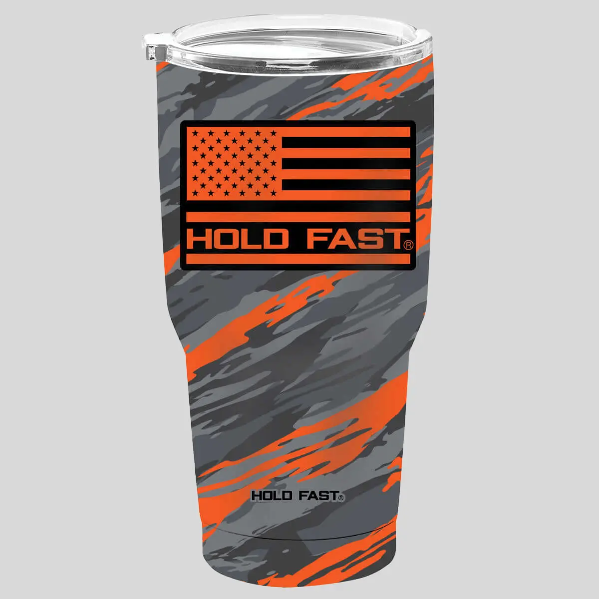 HOLD FAST 30 oz Insulated Stainless Steel Tumbler - Orange Stripe Camo Print Single Cup with Lid, Vacuum Insulated Drinkware for Coffee (Tumbler Shape), Insulated Tumbler Vacuum Flasks, Patriotic Theme