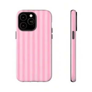 This pink striped two-in-one matte phone case is compatible with iPhone 17/16/15/14/13/12/11/X/XS/XSMAX/XR/7P/8P and can also be used as a stylish screen protector.