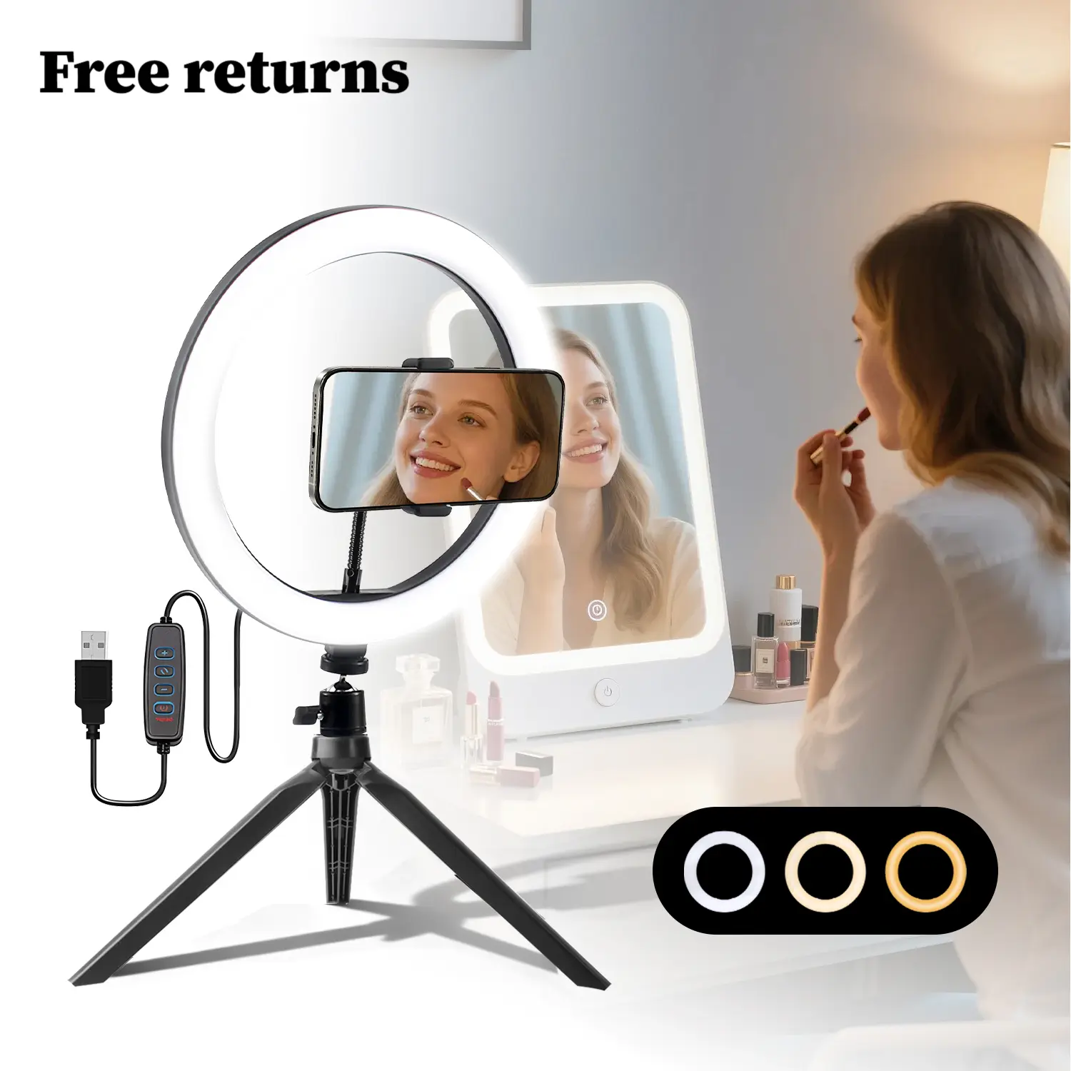 12" Video Light With 7.48" Stand – LED Selfie Ring Light For Phones And Cameras – Adjustable For Makeup, Live Stream, Photography – Perfect For #Summer Wins#Fathersdaygift