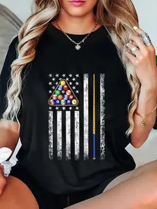 100% Cotton Unisex American Flag Billiards Vintage Pool Player T-Shirt