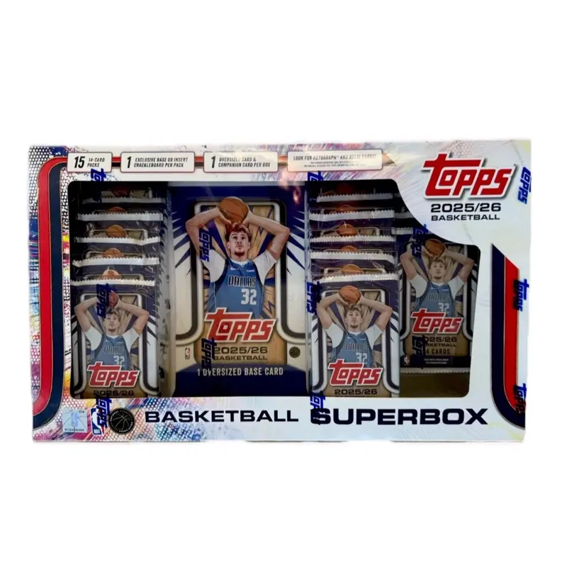 Topps 2025-26 Basketball Superbox Trading Cards - Collectibles, 15 Factory-Sealed Packs, 212 Cards (Including Autos & Relics), No Cancellations/Refunds Post-Opening, 15 Packs
