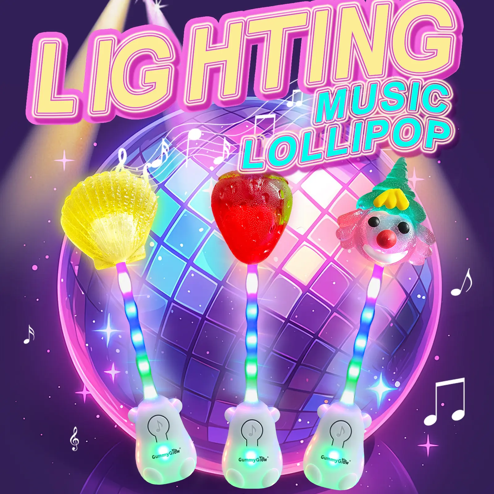 Colorful Light Music Lollipop | Music + Light Dual Modes | Bone Conduction Technology | Halal Certified | Sugar Free Candy | Strawberry / Peach / Lemon 3 Fruit Flavors | Strawberry / Clown / Shell 3 Shapes | Glowing Lollipop kpop #tiktokshopsummersale
