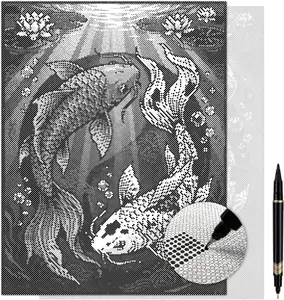 Koi Fish Yin Yang Dot Painting Kit for Adults — 13×17 Canvas with Dual-Tip Marker