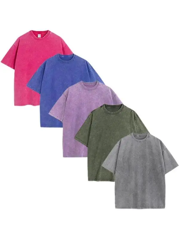5 Pack Vintage Washed Oversized T-Shirts, 100% Cotton Drop Shoulder Crew Neck Tees, Mixed Color Pack with Neutral Solids & Bold Faded Shades, Unisex Grunge Streetwear Casual Tops,back to school,back to school shopping