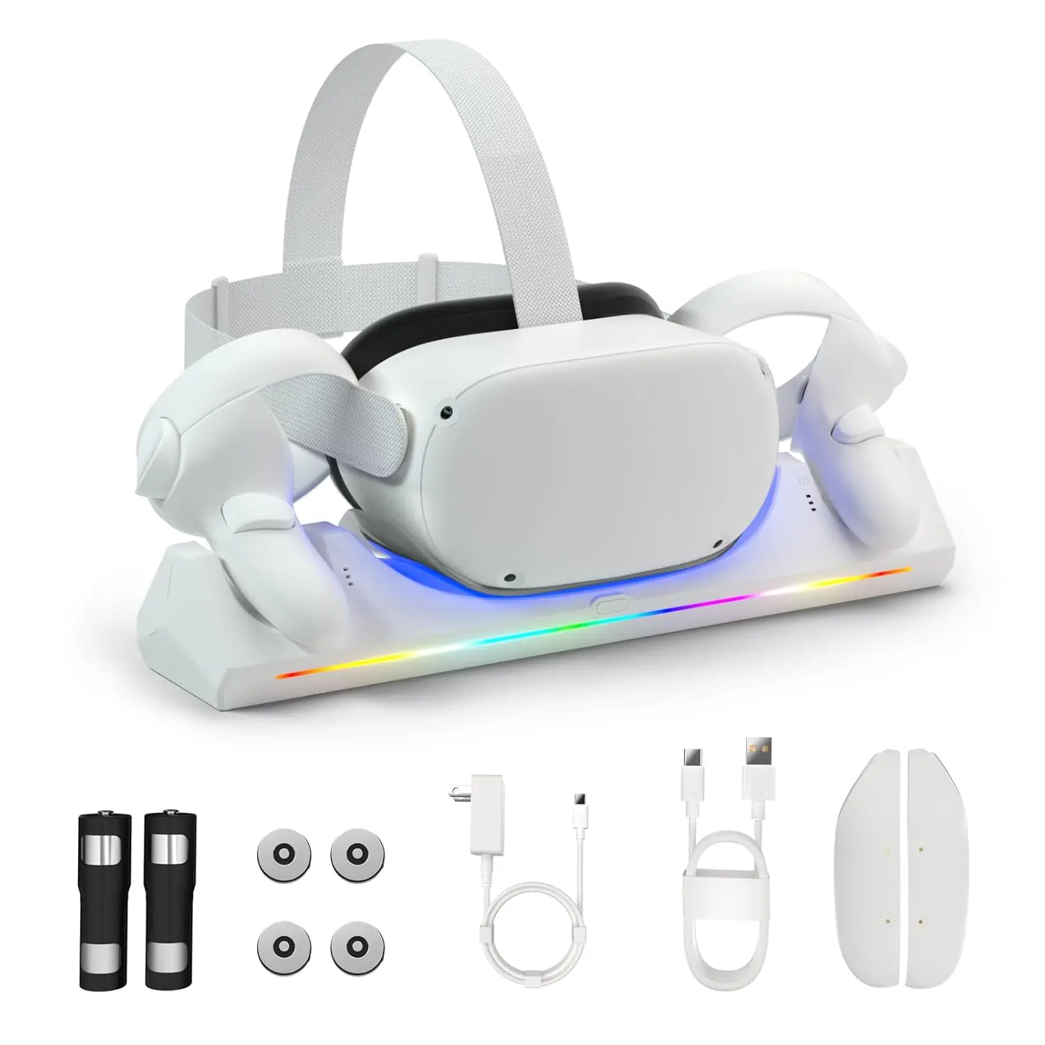 Bioherm Charging Dock for Oculus Quest 2,Magnetic Charging Station for Meta Quest 2 VR Headset & Controllers,with 2 Rechargeable 2100mAh Batteries,USB-C Charger and Cable,Supports LED Indicator