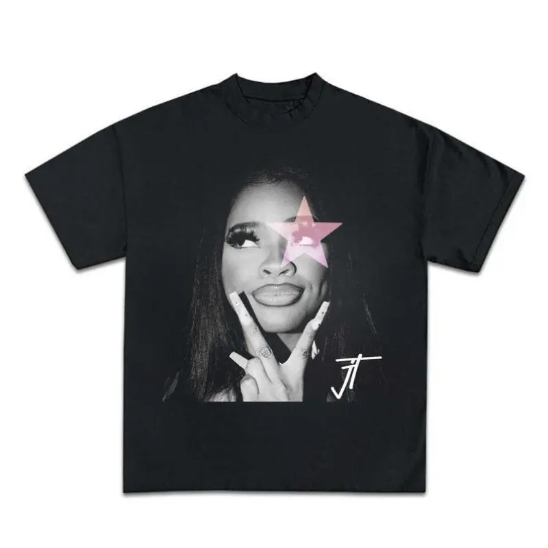 180g 100 Percent Cotton Jt Signature Pink 1 Hard Light Star Graphic Tee Vintage Trendy Black Crewneck Round Neck Short Sleeve Unisex Top Casual Streetwear For Daily Wear Summer Ideal Gift For Women And Men Womenswear