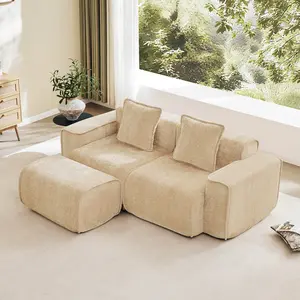 Eyisean 78.7" Velvet Modern Modular Sectional Sofa, 2-Seater L-Shaped Boneless Cloud Couch with Ottoman & French Edge Piping, Cozy Loveseat Sofa with Wide Armrest & Pillow, Deep Seat for Living Room, No Assembly Required