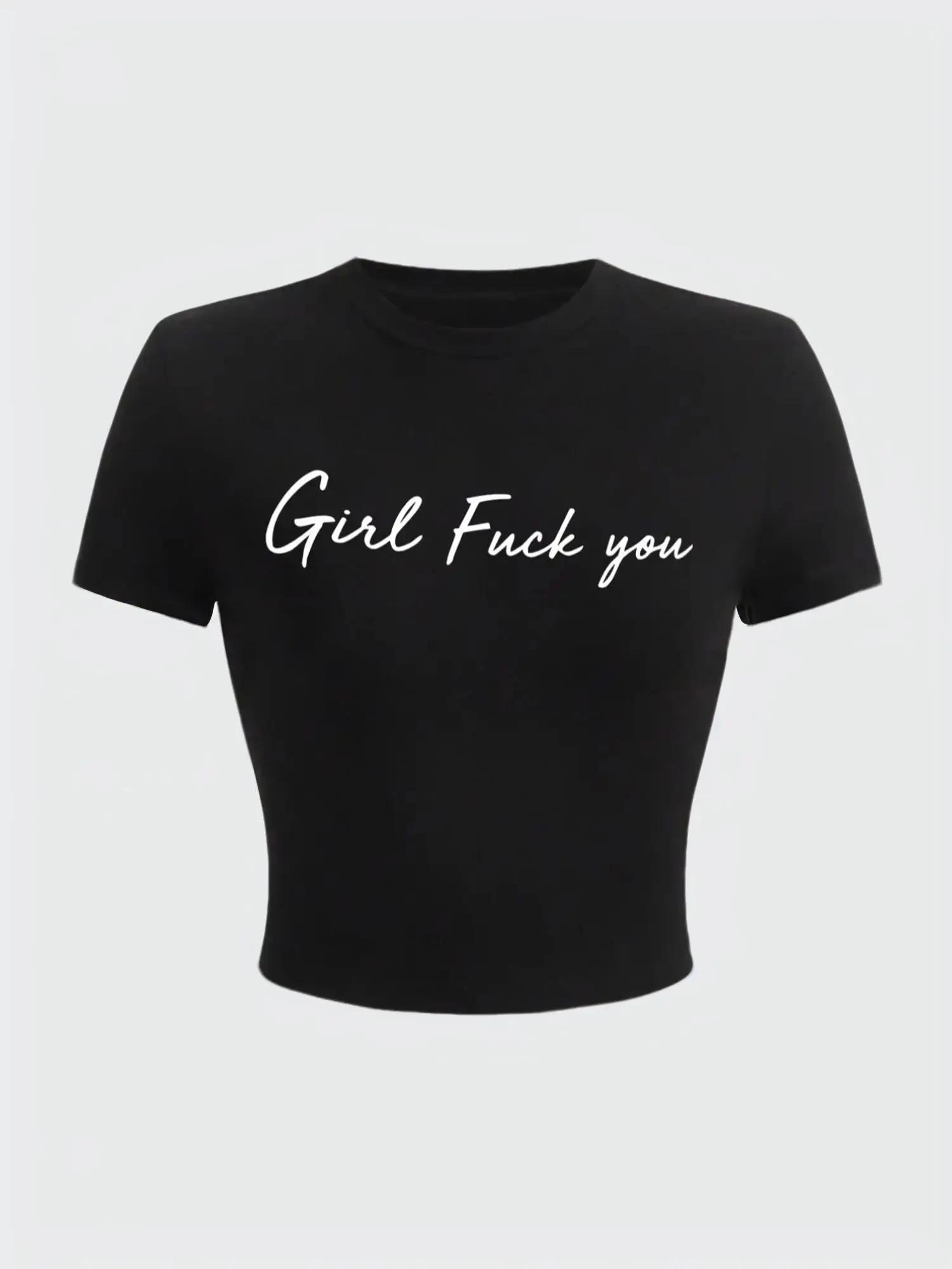 Women's Letter Print Round Neck Crop Tee, Vintage Trendy Casual Short Sleeve Cropped T-shirt for Daily Wear, Ladies Summer Tops, Womenswear