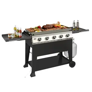 Propane Gas Griddle, 50,000 BTU Outdoor Flat Top Propane Grill with 540 Sq In Cooking Area, Rolling Wheels & Folding Side Shelves for Camping, Tailgating & Backyard BBQ, Black