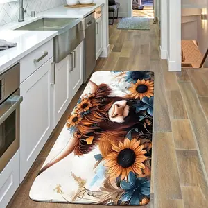 Highland Cow Pattern Kitchen Runner Rug, 1 Count Non-slip Kitchen Mat, Decorative Carpet for Home Living Room Bedroom Kitchen