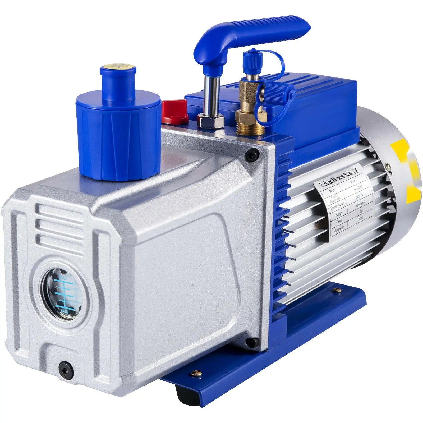 Vacuum Pump 12 CFM, 1 HP, Vane Type Two-Stage Vacuum Pump With 0.3 Pa Vacuum Level (3×10^-1 Pa), Ideal For HVAC Refrigerant Evacuation, Rotary Auto AC System Service, Automotive Repair And Industrial Use