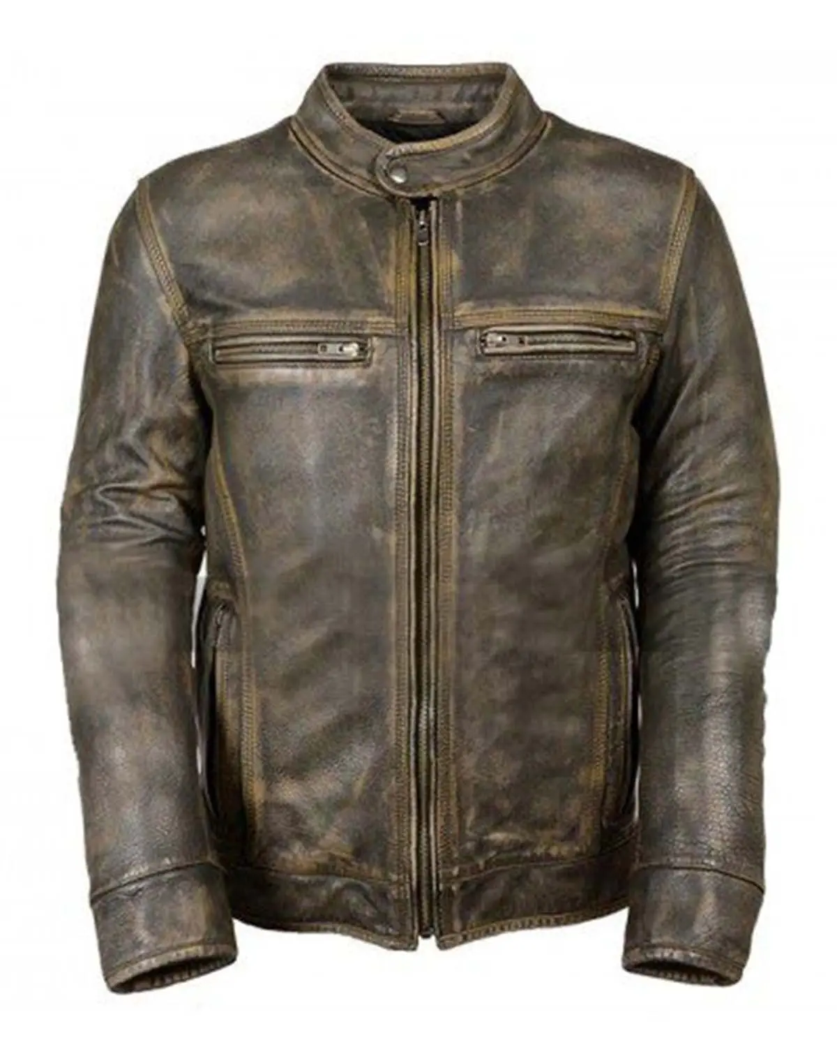 MotorCycleJackets Mens Brown Cafe Racer Distressed Leather Jacket
