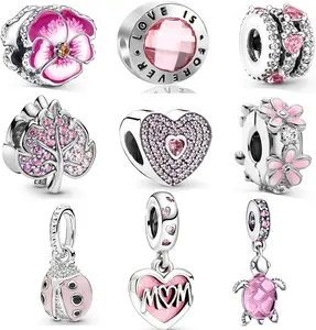 9 Pack Silver Spacer Beads Charms fit Bracelet, Heart Beads DIY Jewelry Gifts Women