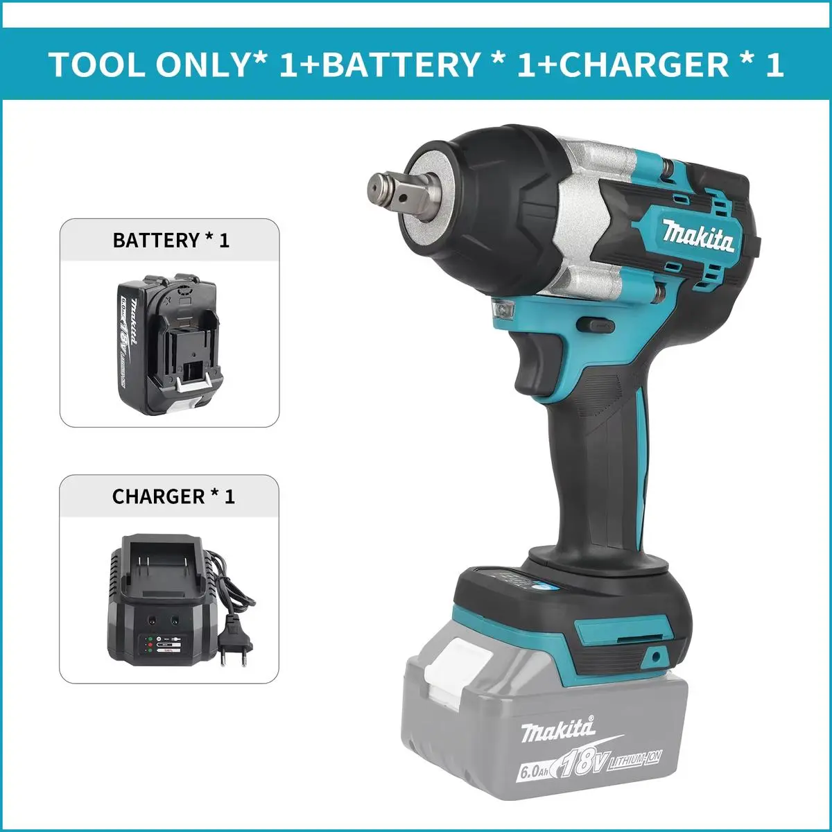 Makita DTW700 18V Brushless Cordless Lithium Battery Impact Wrench - 1000Nm Rechargeable High Torque, 1/2in Drive, Durable Inner Structure, LED Display, Auto Repair Tools