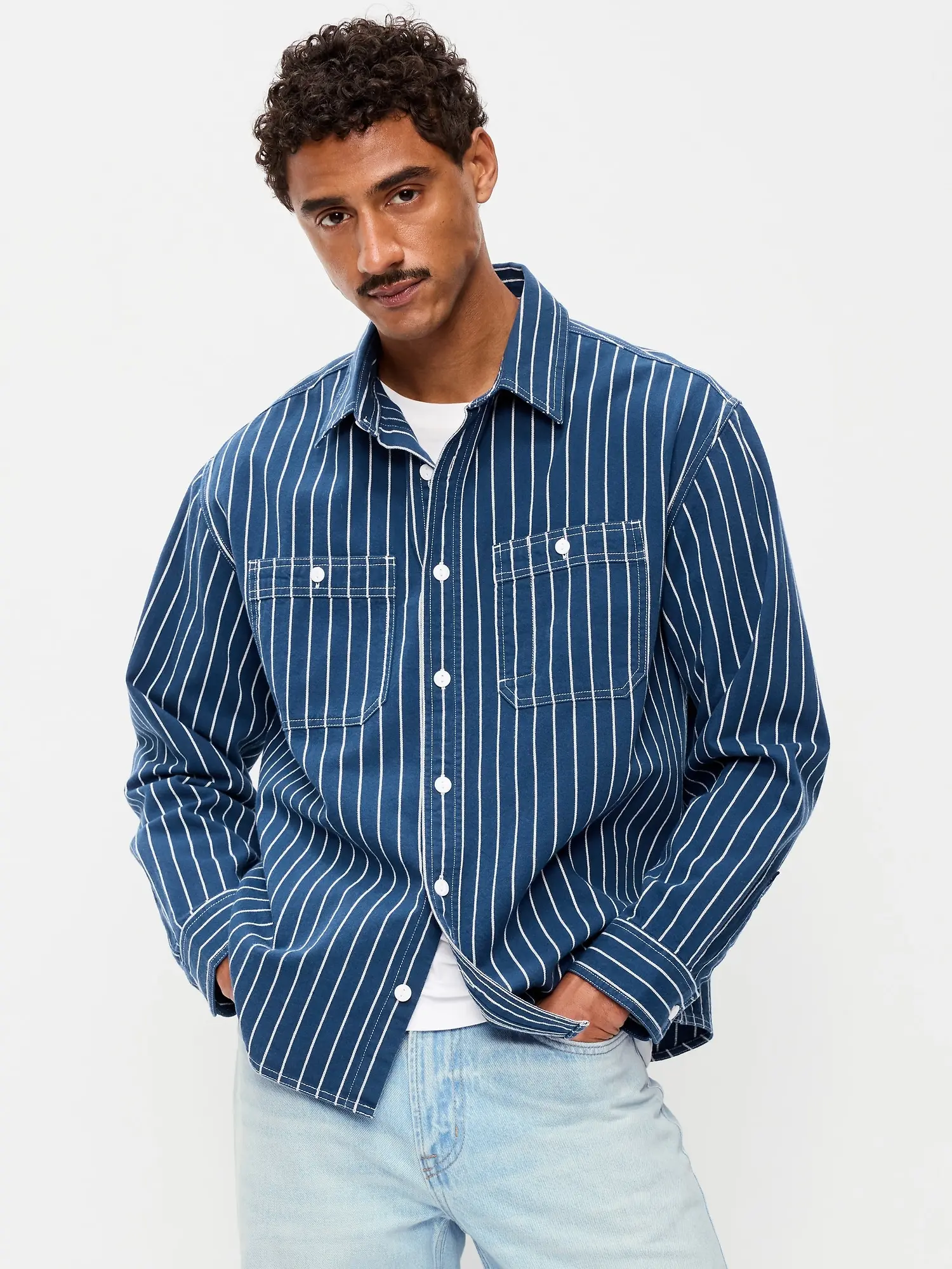 Old Navy Men's Loose Fit Striped Workwear Shirt