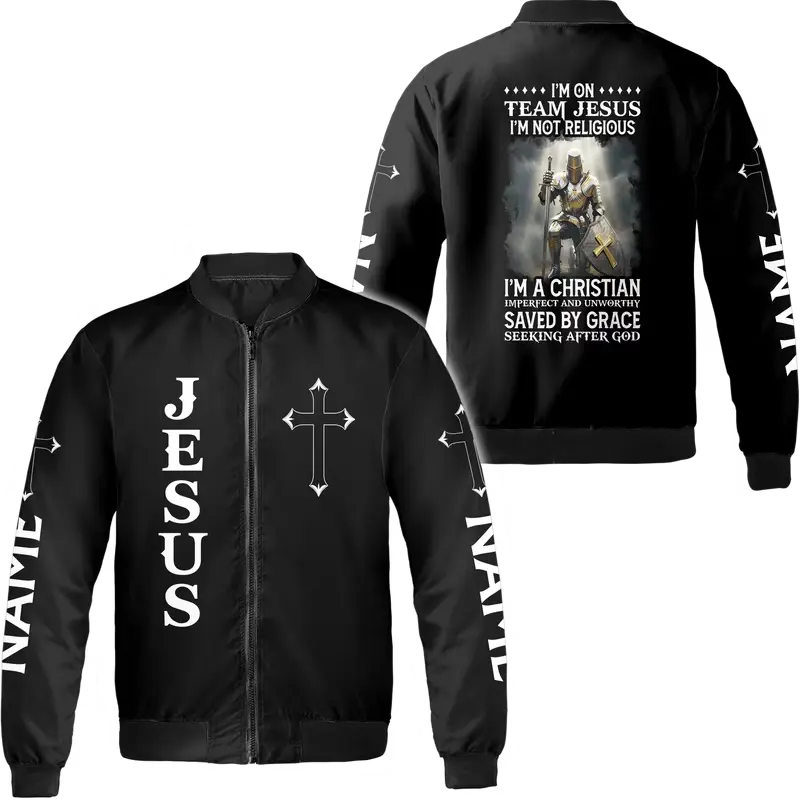 Christian Faith Bomber Jacket - Jesus Cross Black Zip Up Jacket for Men and Women
