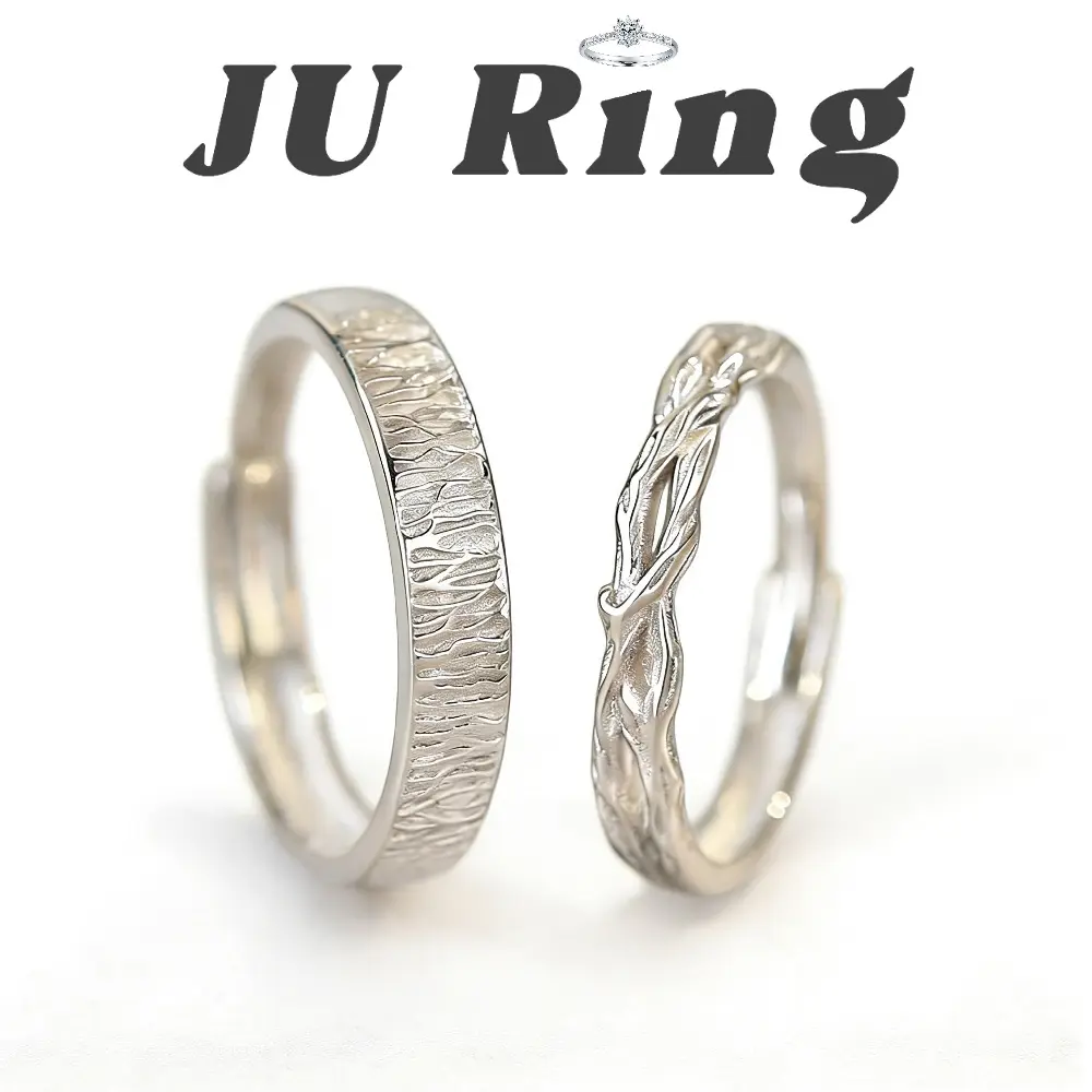 #104 (Forest) S925 Sterling Silver Lab-Created Moissanite Adjustable Couple Promise Ring